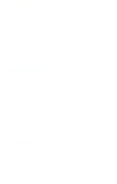 ASESORÍAS
Asesoramos proyectos desde su idea principal, en etapa de desarrollo, escritura de guión y pre-producción facilitando la creación de presupuestos reales y efectivos.
Verificando las posibilidades y variables de cada rodaje de acuerdo a los lugares del país donde se quiere filmar la historia. LOCACIONES
Realizamos la búsqueda de locaciones de manera especializada para las historias que se quieren contar, pensando en los requerimientos creativos de cada proyecto y queriendo siempre ser novedosos.
También contamos con una amplia base de datos y banco de locaciones para suministrar de manera rápida a nuestros clientes. PERMISOS
Nos encargamos de tramitar las solicitudes y permisos necesarios que existan en cada ciudad de acuerdo a su infraestructura logrando la tranquilidad necesaria para rodar sin inconvenientes.